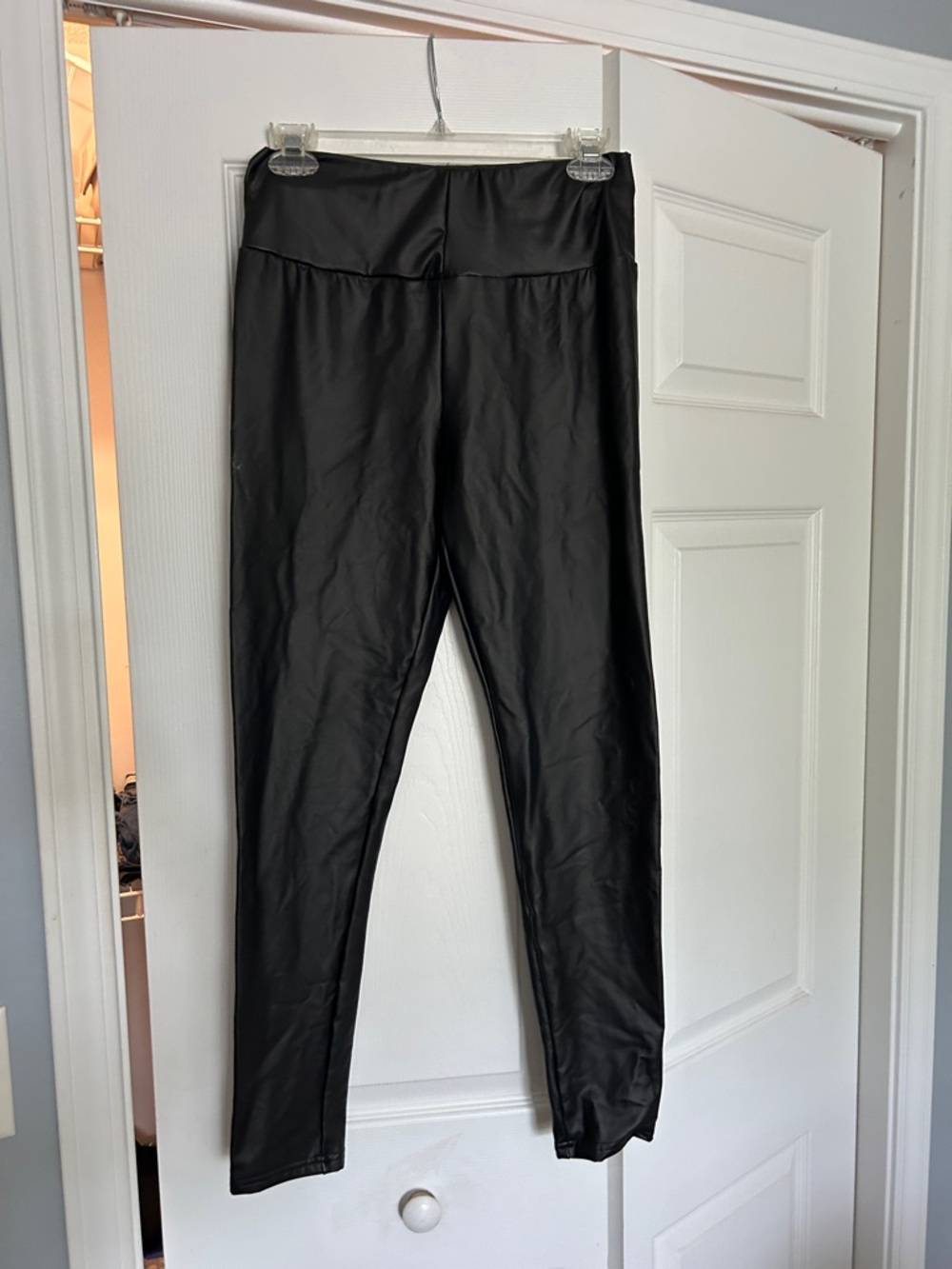 SHEIN Black Faux Leather Leggings with Branded Tag